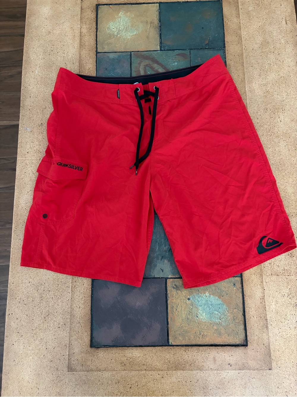 Size 36 - Quiksilver Red Men's Board Shorts with Black Drawstring